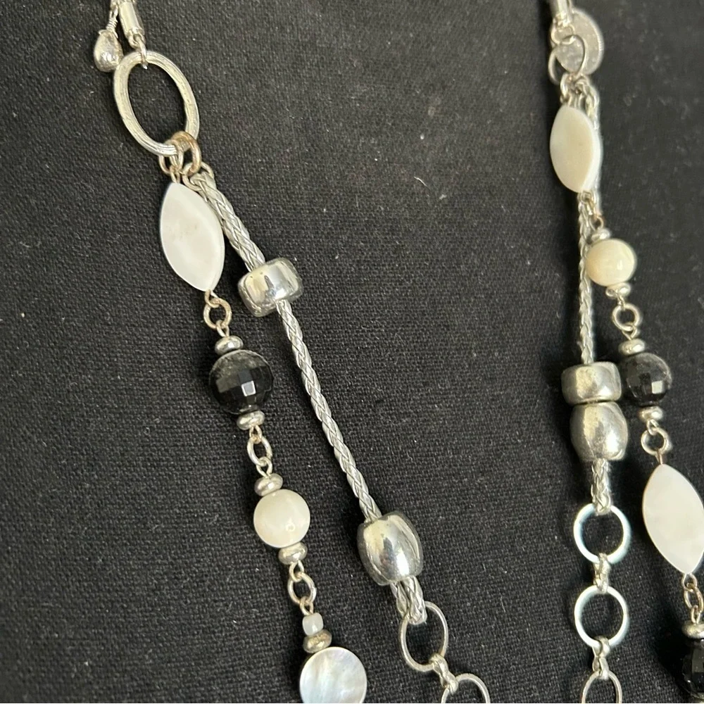 White House Black Market Elegant Silver and Black Multi-Layer Necklace